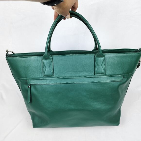Pulicati Kelly Green Genuine Woven Italian Leather Satchel Tote Laptop Bag - Picture 2 of 12